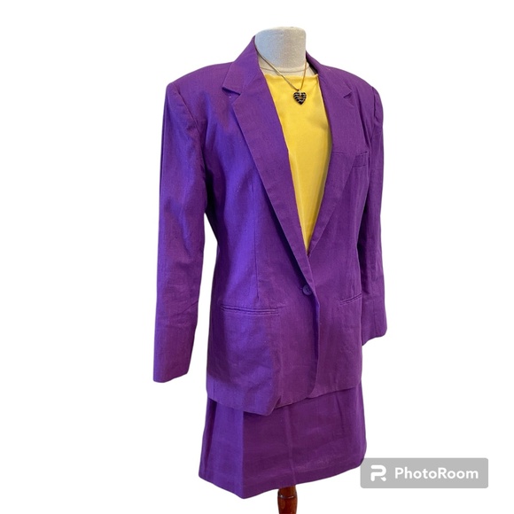 Adolfo Linen Pencil Skirt Suit Vintage Designer Career Fully Lined  Purple 14 - Picture 10 of 10
